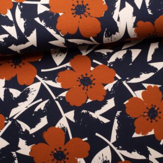 French Terry Modern Flowers marine