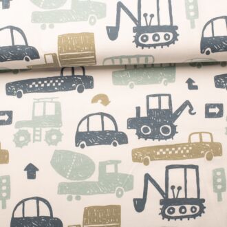 French Terry Fahrzeuge wollweiß