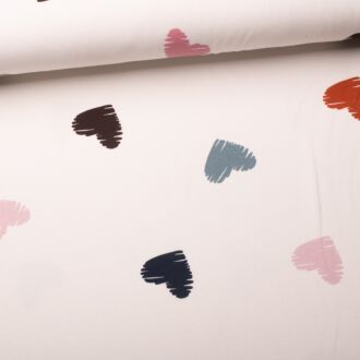 French Terry Soft Hearts wollweiß