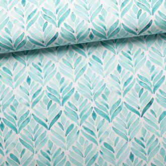 Baumwolljersey Blätter Aquarell türkis mint