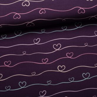 Baumwolljersey Scribble Hearts by Mrs Mint Design violett