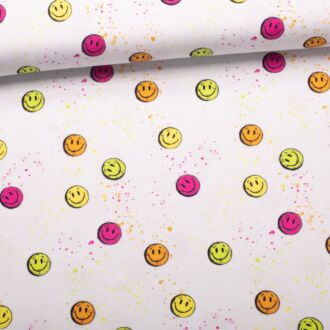 Baumwolljersey Happy by Christiane Zielinski - Smiley bunt auf weiß
