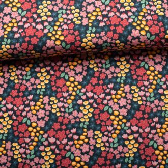 Baumwolljersey Fleurs by Lausemia - Streublumen dunkelblau