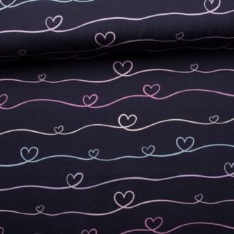 Baumwolljersey Scribble Hearts by Mrs Mint Design dunkelblau
