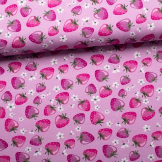 Baumwolljersey Melody Erdbeeren fliederrosa