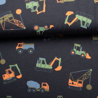 Baumwolljersey Neon Baustelle navy-meliert