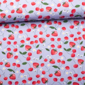 Baumwolljersey Melody Erdbeeren rauchblau