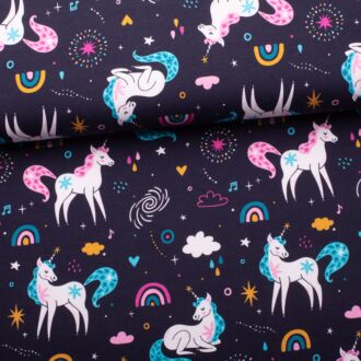 Baumwolljersey Theo Einhörner dunkelblau