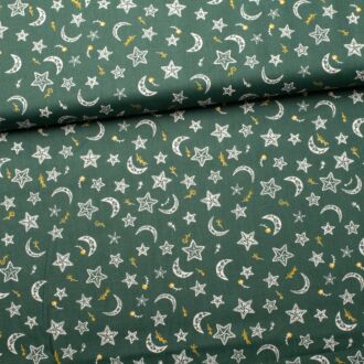 Baumwollwebware Nordic Moon and Stars grün