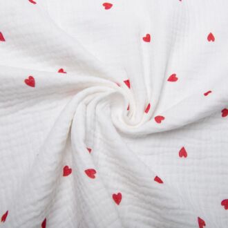 Musselin „Mini Red Hearts“ weiß