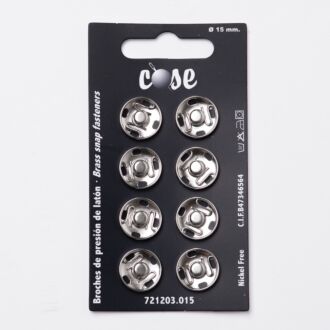 15mm Annäh-Druckknöpfe (8 Stück) silber