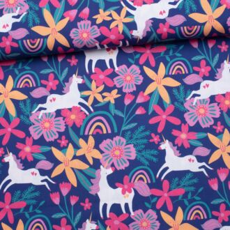 Webware Unicorn & Flowers blau
