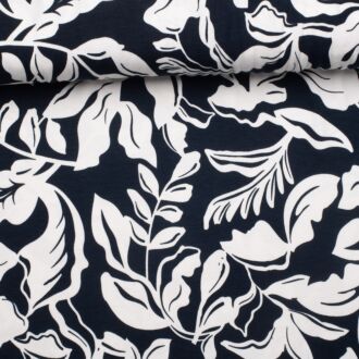 Viskosejersey Big White Flowers dunkelblau