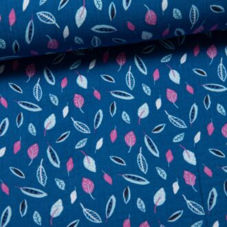 Musselin Bunte Blätter auf königsblau
