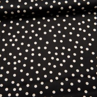 Viskose-Satin Dots natur auf schwarz (made in Italy)