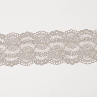 70mm Spitze elastisch Barockblumen hellgrau