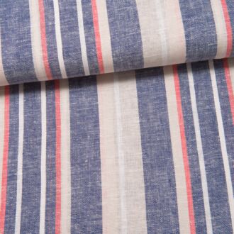 *SALE* Leinen-Viskose Denim-Stripes blau/beige/rot
