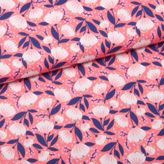 Vibrant Blooms - Fan Flowers by Paintbrush Studio Baumwolle koralle/lila