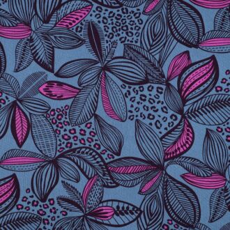 Beschichtete Baumwolle „Doodle Leaves“ blau