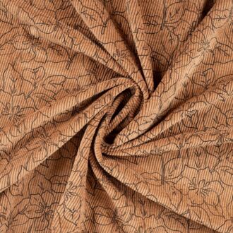 Feincord Blumenprint auf hellbraun (mit Stretch)